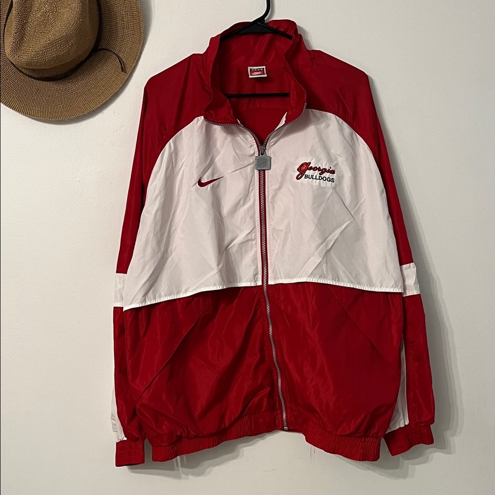 Nike Red and White Colorblock Varsity Jacket
